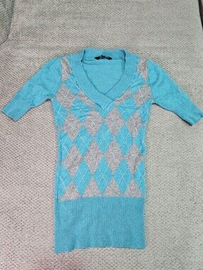 3/$15! Vintage Argyle Short Sleeve Sweater